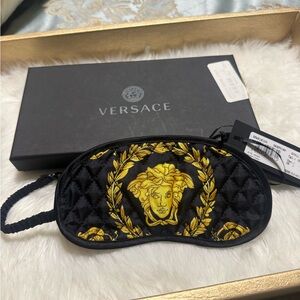 New! Versace Quilted La Coupe des Dieux Medusa Black and Gold Sleep Mask